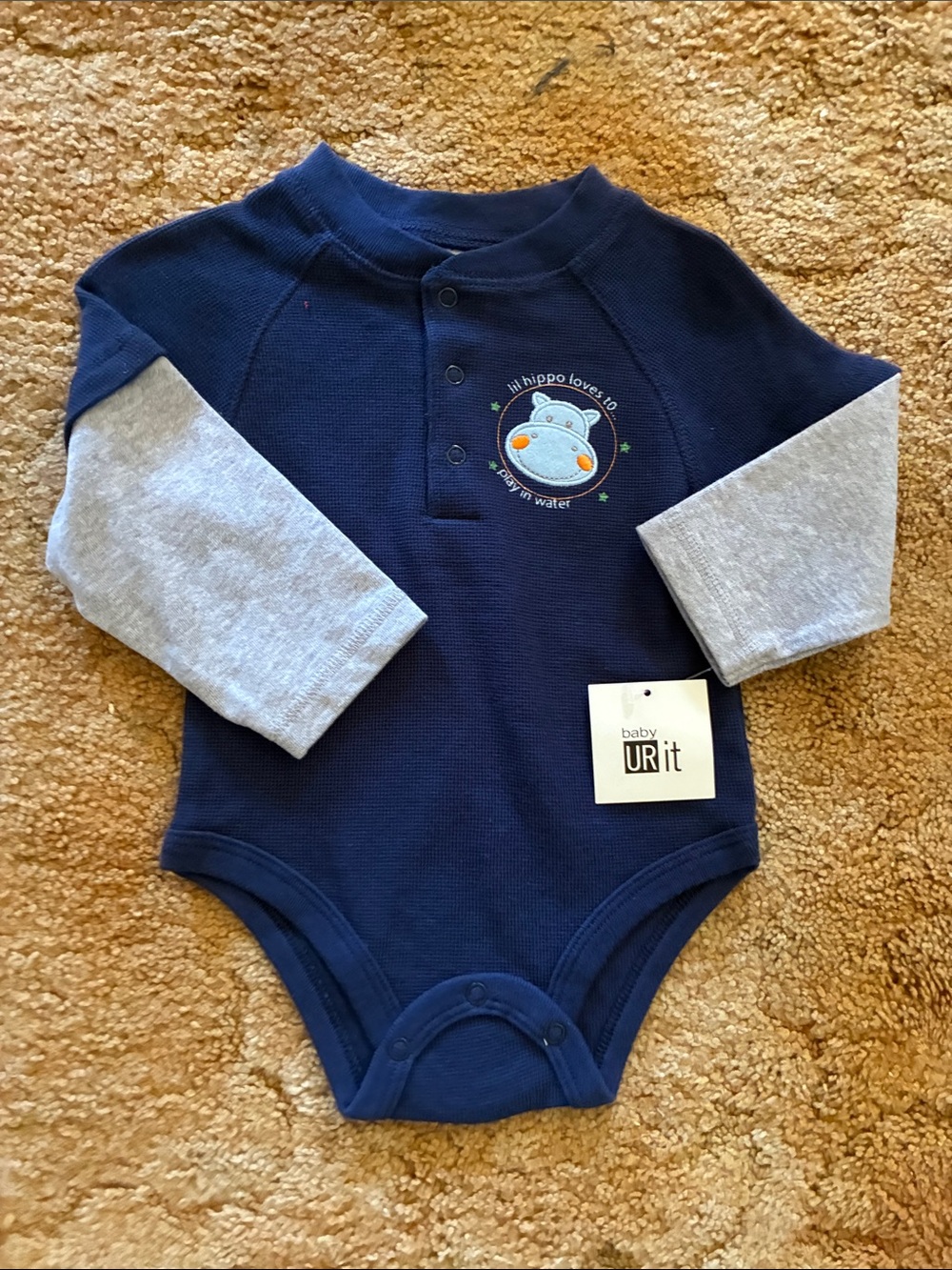 Vintage Deadstock babyURit Navy Hippo Long-Sleeve One-Piece